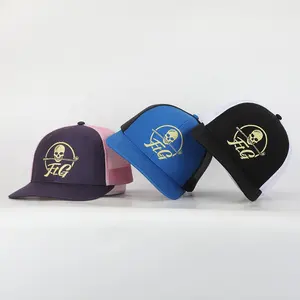 BSCI gorra deportiva de 6 paneles con logotipo de calavera bordado clásico personalizado de alta calidad al por mayor, gorras de algodón negro, gorra de camionero con parche tejido