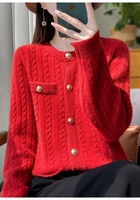 Kardigan Kasmir Baru Musim Gugur dan Musim Dingin Wanita, Mantel Wangi Ringan, Sweater Kasmir Longgar