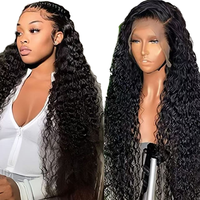 Perruque frontale transparente HD 13x4 en cheveux humains vierges indiens, avec coupe dégradée, mèches blond platine, double densité, sans colle, noire