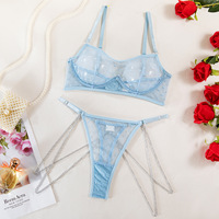 Ensembles de sous-vêtements pour femmes, lingerie sexy, couleur unie, perspective, chaîne brillante, respirante, ultra-mince, deux pièces