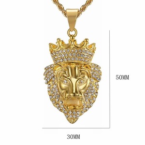 Hip Hop <span class=keywords><strong>Lion</strong></span> Head CZ Zircon 316 Acier Inoxydable Pvd 18K Plaqué Or Pendentif Bijoux Fine Mode Bijoux Collier pour Hommes Femmes - Product Image 5