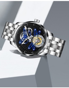 Montre mécanique AESOP Tourbillon pour hommes, cristal saphir, étanche 50M, bracelet en cuir squelette, montre-bracelet de luxe - Product Image 4