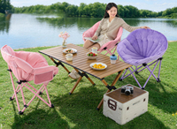 Chaise ronde rembourrée épaisse, pliable, portable, pour le camping, avec poche latérale, structure en acier, pour usage extérieur