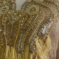 Robe de luxe 3D ornée de diamants pour mariage, spectacle de danse, avec plumes d'autruche, strass cousus main et accessoires en verre