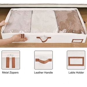 Under Bed Storage <b>Bins</b> Ultra Thick Fabric Closet Organizer With Handles <b>Label</b> Holder Transparent Window for Clothes Blankets - Product Image 2