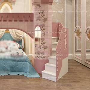 Letto a Castello Principessa in Stile Europeo con Scivolo, Castello dei Sogni Rosa, Personalizzabile con Letto Superiore e Inferiore Sfalsati - Product Image 4