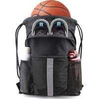 Sac à dos à cordon personnalisé avec logo, compartiment à chaussures, très grande capacité, noir, pour le sport et les activités de plein air