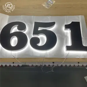 Letras de plástico led de aço de pé, iluminar, números, placa de número de casa