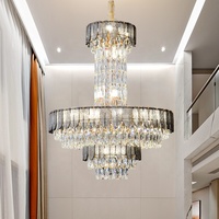 Rond Or Nordique Villa Salon Long Acier Lampes Suspendues Moderne De Luxe Grand Escalier Led K9 Lustre En Cristal Pendentif Lumières