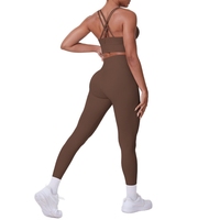 Ensemble deux pièces fitness/yoga décontracté : Soutien-gorge dos croisé brossé effet seconde peau style européen et américain et Legging de sport rehausseur de fessiers
