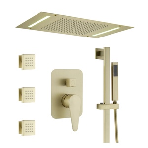 Cross-border 20*14 Inch Recessed <b>LED</b> <b>Light</b> Three-function Stainless Steel Handheld <b>Shower</b> Lift Rod Top Hotel American Style BXW- - Product Image 6