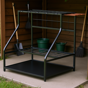 Estante de Almacenamiento de Herramientas de Jardín de 3 Niveles, Metálico con Recubrimiento en Polvo Negro, para Organización de Herramientas de Jardín - Product Image 2