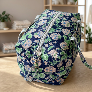Bolso de lona floral acolchado de algodón de lujo Boho Creation BG-06 con estampado indio a mano, cremallera, ligero y de gran capacidad - Product Image 3