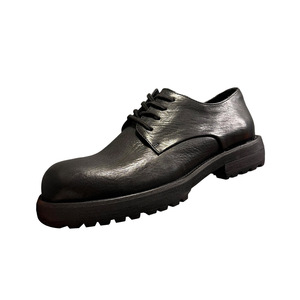 Zapatillas de Cuero para Hombre, Negras, Tacón Medio, Cordones Delanteros, Color Sólido, Casuales, Primavera Verano 2025, Modernas, Transpirables y Ligeras - Product Image 1