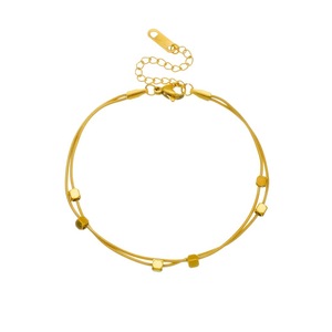 Gold Plated Double Layered Beaded Square Stainless Steel Bracelet For Women Geometric Design Gift Jewelry - Product Image 5