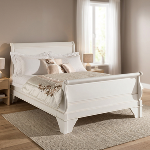 French White Vintage Sleigh <b>King</b> <b>Size</b> Solid Wood Mahogany Foldable Transitional Nisa Furniture Home <b>Bed</b> Bedroom Furniture - Product Image 2