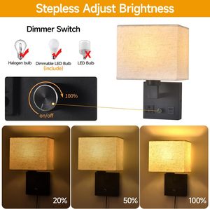 Applique murale intérieure avec abat-jour en tissu, lampes de chevet avec interrupteurs, lampe murale USB pour hôtel, lampe de lecture, applique murale carrée en tissu - Product Image 3