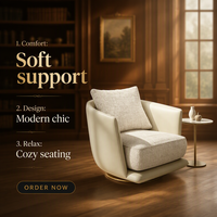 Fauteuil d'appoint pivotant moderne en crème avec coussins en bouclette, fauteuil en cuir minimaliste italien pour salon ou villa, base dorée