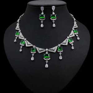 HIBRIDE kalung Dan anting liontin tetesan air Zirconia kubik modis perhiasan pernikahan set untuk pengantin hadiah pesta N-204 - Product Image 1