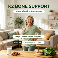 Gélules végétaliennes de Vitamine D3 K2 à base de Lichen, D3 d'origine végétale, K2 fermenté au Natto, absorption du calcium, densité osseuse, santé artérielle