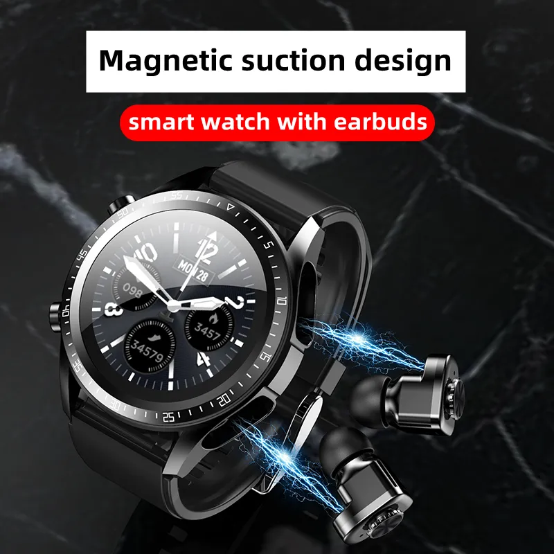 Smart Watch Man with Wireless Headphone Earphones Waterproof TWS Earbuds 2 In 1 Music Men's Connected Watches Monitor Fitness