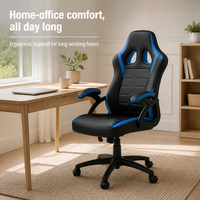 Chaise de bureau et de gaming ergonomique en similicuir PU à dossier mi-haut, pivotante avec accoudoirs rembourrés, inclinaison verrouillable et réglage de la hauteur par vérin à gaz, noire