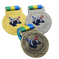 Médailles de récompense pour arts martiaux pour enfants, en alliage de zinc, or, argent, bronze, avec pulvérisation de couleur 3D, médaille de Taekwondo pour compétition