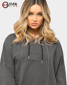 Chouchou à capuche avec poches kangourou pour femme, classique, surdimensionné, vente en gros, manchettes et ourlet côtelés, modèle fait par toujours, luisant - Product Image 5