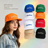Casquette de camping multi-couleurs à 5 panneaux, 100 % coton, logo brodé, profil bas, non structurée, visière plate, chapeau de sport pour homme