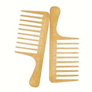 Peigne à dents larges en bois fait main avec poignée, écologique, antistatique, anti-frisottis, grand format - Product Image 1