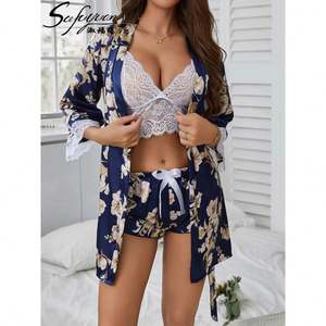 SFY8699 High Quality Women's Mid-Length Five-Piece Bodysuit Pajamas Set Printed Lace Family Dress <b>Sexy</b> Breathable <b>Sheer</b> <b>Lingerie</b> - Product Image 4