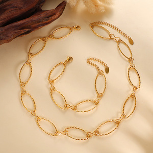 Gold Geometric Jewelry Set Stainless Steel Oval <b>Circle</b> Necklace & Oversized <b>Ring</b> Bracelet Minimalist Versatile Women Jewelry - Product Image 2