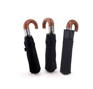 Parapluie pliant classique automatique 10 baleines résistant au vent pour hommes d'affaires avec crochet et poignée en bois - Product Image 1