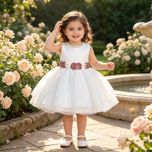 MQATZ Nuevo Estilo Vestido <span class=keywords><strong>de</strong></span> Gasa Doble Capa con Lazo <span class=keywords><strong>de</strong></span> Malla y Mezcla <span class=keywords><strong>de</strong></span> Algodón sin Mangas con Rosas 3D para Bebés - Product Image 2