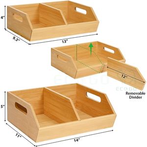 Cubo de almacenamiento apilable de bambú Estante de almacenamiento de cocina Respetuoso con el medio ambiente Ahorro de espacio Divisor extraíble - Product Image 2