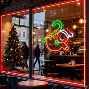 Gingerbread man LED neon indoor hanging ambient light furniture party Christmas wall decoration light shop <b>sign</b> indicator light - Product Image 2