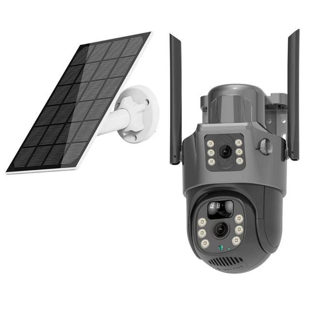 Dual Lens Wireless Security Solar Powered PTZ IP CCTV Camera 4G Sim Card Outdoor Camera with 4K Resolution Memory Card Storage