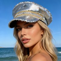 Chapeaux de fête de luxe pour femmes, style chapeau de capitaine, avec paillettes argentées, bordure dorée et strass, personnalisables, vente en gros, MOQ 3