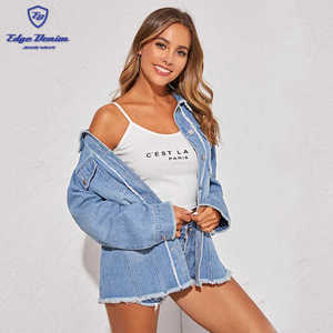 Venta caliente de color personalizado deshilachado de vaquera de manga larga novio camionero chaqueta <span class=keywords><strong>Mujer</strong></span> - Product Image 3