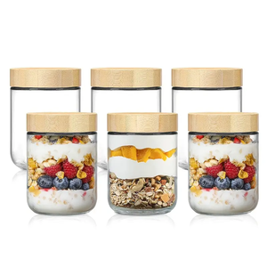Stapelbare glazen voedselcontainers, luchtdichte glazen voorraadpottenset met bamboe houten deksel, keukenorganisatie, brede opening koekjespot - Product Image 1