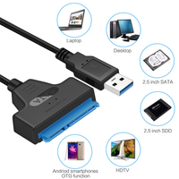 Cable convertidor externo de 20cm USB 3,0 a SATA de 22 pines para adaptador de disco duro SATA SDD HDD de 2,5 "Cable Usb 3,0 a Sata 3