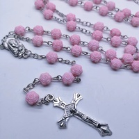 Collier religieux vierge marie, chaîne de perles en plastique, chapelet avec pendentif croix de jésus