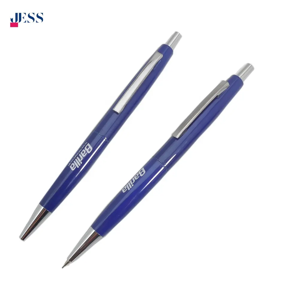 En kaliteli özel Logo Metal düğme tükenmez kalem okul için otomatik mekanik kalem seti