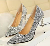 Nieuwe Lente Bridal Wedding Vrouwen Schoenen Sexy Bling Wees Teen Vrouwen Pompen Goud Hoge Dunne Hakken