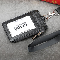 Kulit Asli RFID Pemegang Kartu Kredit Dompet Leher Lanyard Vertikal Pemegang Kartu ID Kerja Karyawan