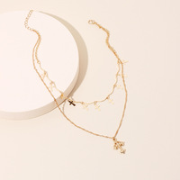 Collier ras du cou rétro multicouche avec pendentif croix, style influenceur, vente en gros