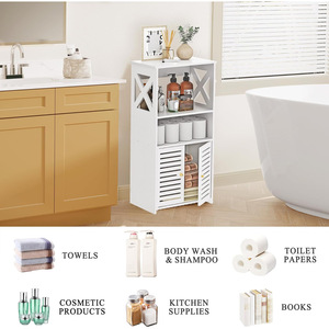 Bathroom Corner Storage Cabinet 3 Tier With Door For Toilet Paper And Towels Freestanding White - Product Image 5