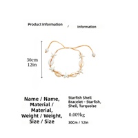 Bracelet en coquillage d'étoile de mer en matériau naturel écologique avec accent turquoise, parfait pour un mariage à la plage ou un festival