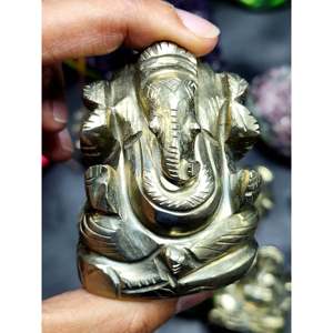 Figura de Ganesha Tallada a Mano en Piedra de Pirita - Ídolo del Dios Ganesha en Cristales y Piedras Preciosas - 2.8 pulgadas y 225 g - UNO - Product Image 1
