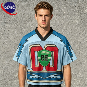 QZFSO Custom Hip Hop Vintage Sublimation Soccer T Shirt American Football Uniform <b>Top</b> Rhinestone Mesh Fabric Rugby Sport Jersey - Product Image 1